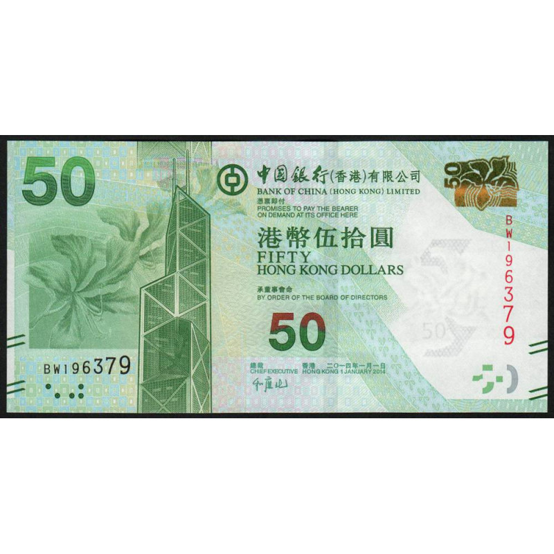 Hong Kong - Bank of China - Pick 342d - 50 dollars - Série BW - 01/01/2014 - Etat : NEUF
