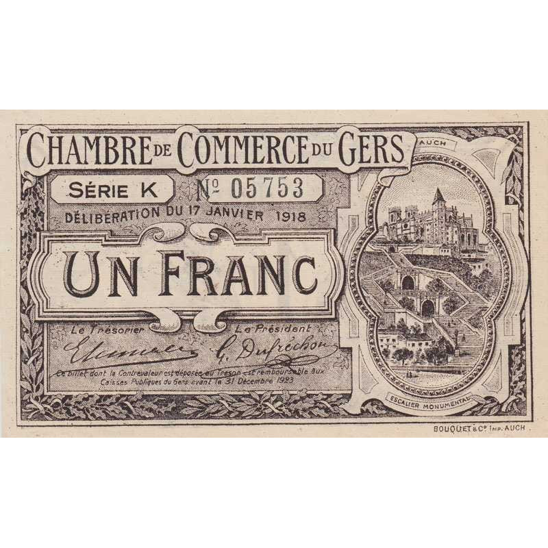 Auch (Gers) - Pirot 15-14 - 1 franc - Série K - 17/01/1918 - Etat : SPL