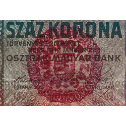 Hongrie - Pick 27 - 100 korona - Série 2452 - 02/01/1912 (1920) - Etat : TTB
