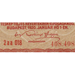 Hongrie - Pick 58_1 - 2 korona - Série 2aa 018 - 01/01/1920 - Etat : SUP+