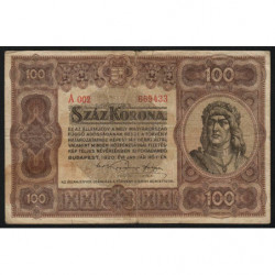 Hongrie - Pick 63 - 100 korona - Série A 002 - 01/01/1920 - Etat : TB