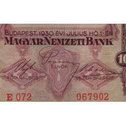 Hongrie - Pick 98 - 100 pengö - Série E 072 - 01/07/1930 - Etat : SUP+