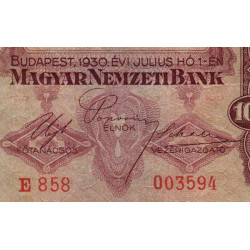 Hongrie - Pick 98 - 100 pengö - Série E 858 - 01/07/1930 - Etat : TTB