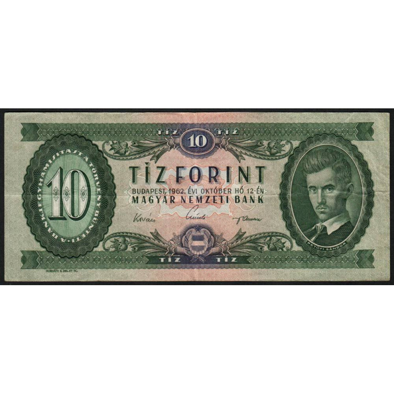 Hongrie - Pick 168c - 10 forint - Série A 267 - 12/10/1962 - Etat : TB+