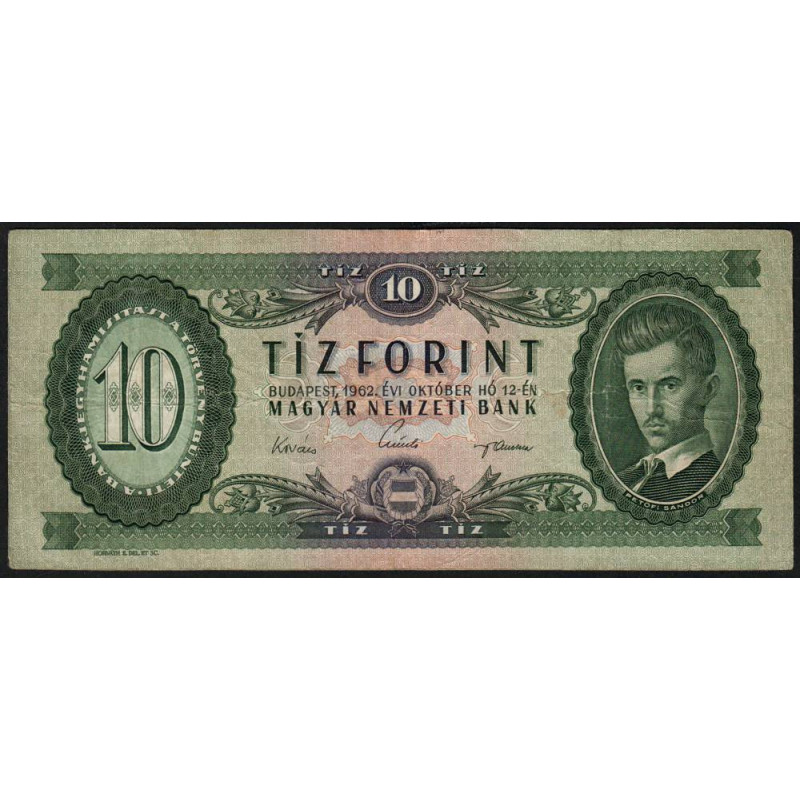 Hongrie - Pick 168c - 10 forint - Série A 865 - 12/10/1962 - Etat : TB+