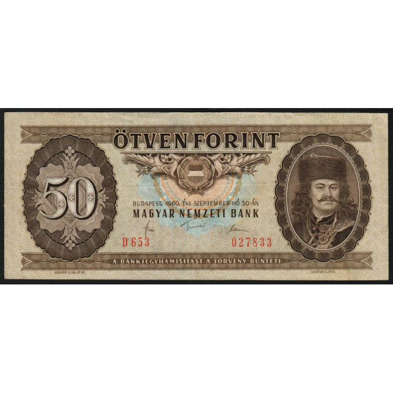 Hongrie - Pick 170d - 50 forint - Série D 653 - 30/09/1980 - Etat : TTB