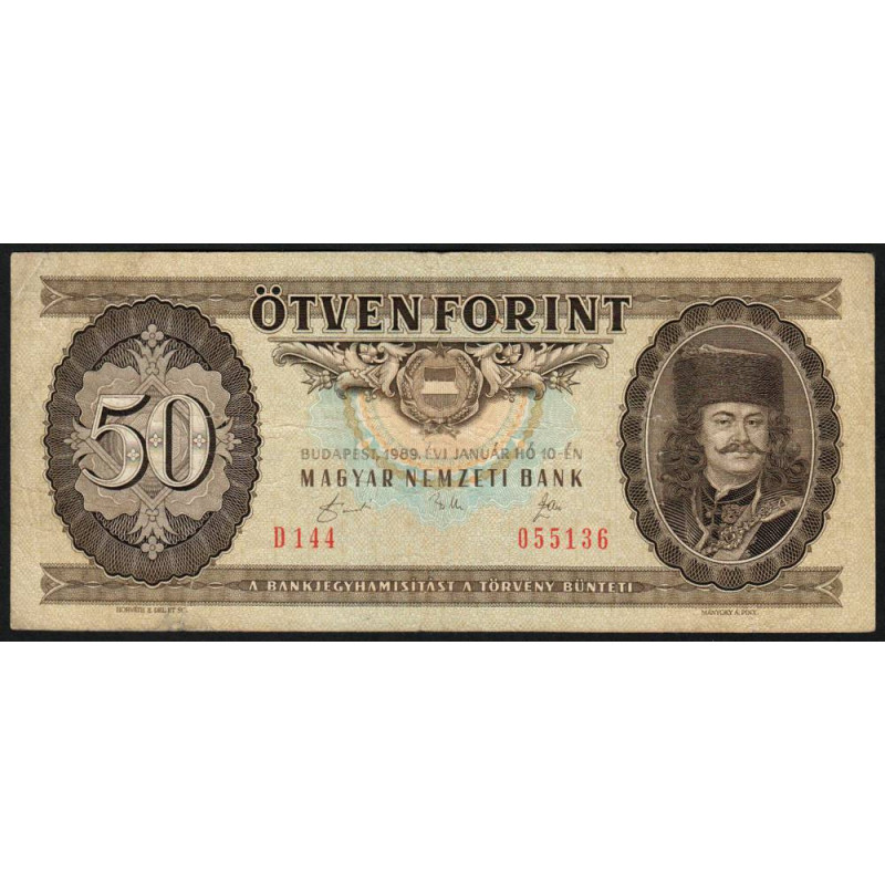 Hongrie - Pick 170h - 50 forint - Série D 144 - 10/01/1989 - Etat : TB