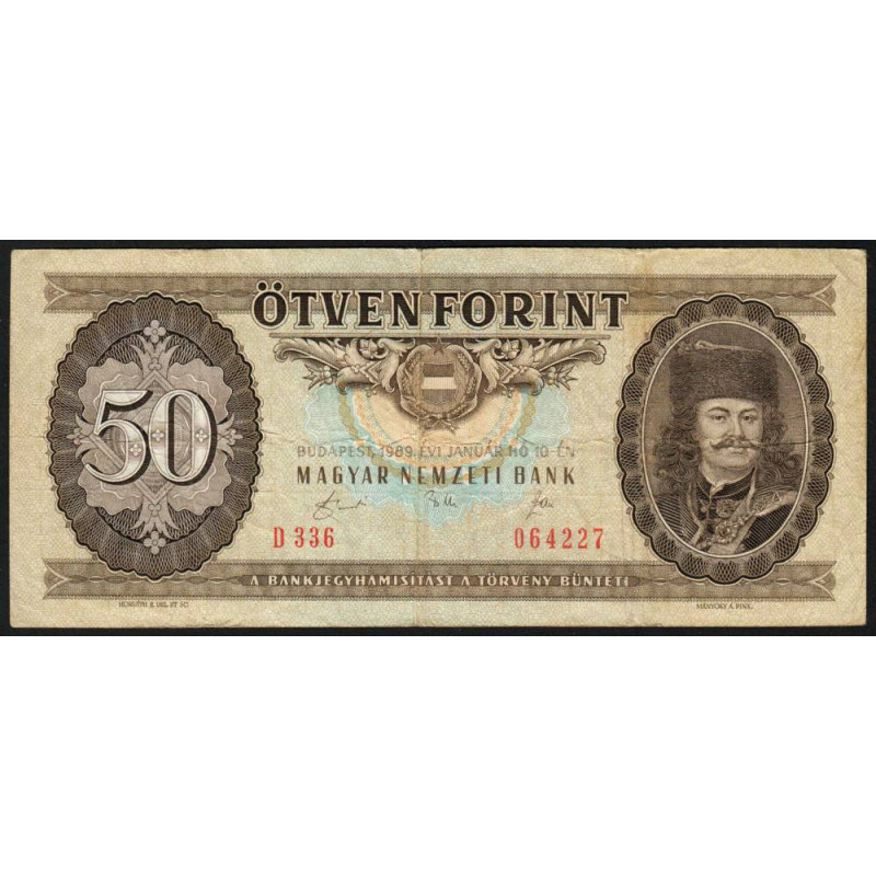 Hongrie - Pick 170h - 50 forint - Série D 366 - 10/01/1989 - Etat : TB