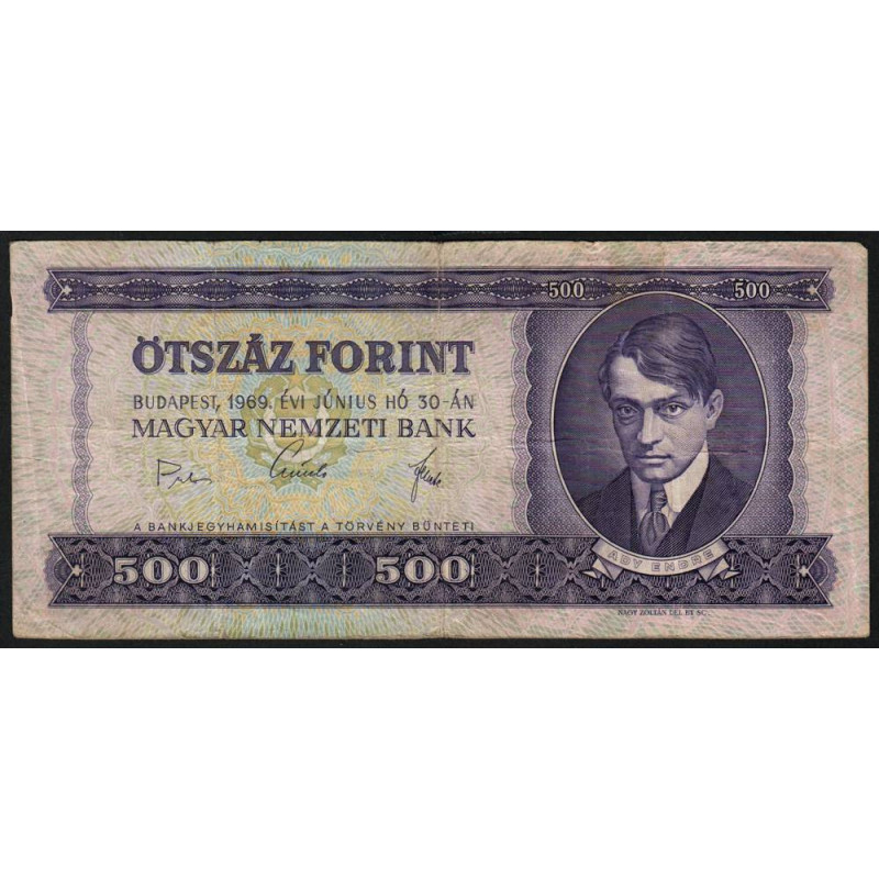 Hongrie - Pick 172a - 500 forint - Série E 432 - 30/06/1969 - Etat : TB