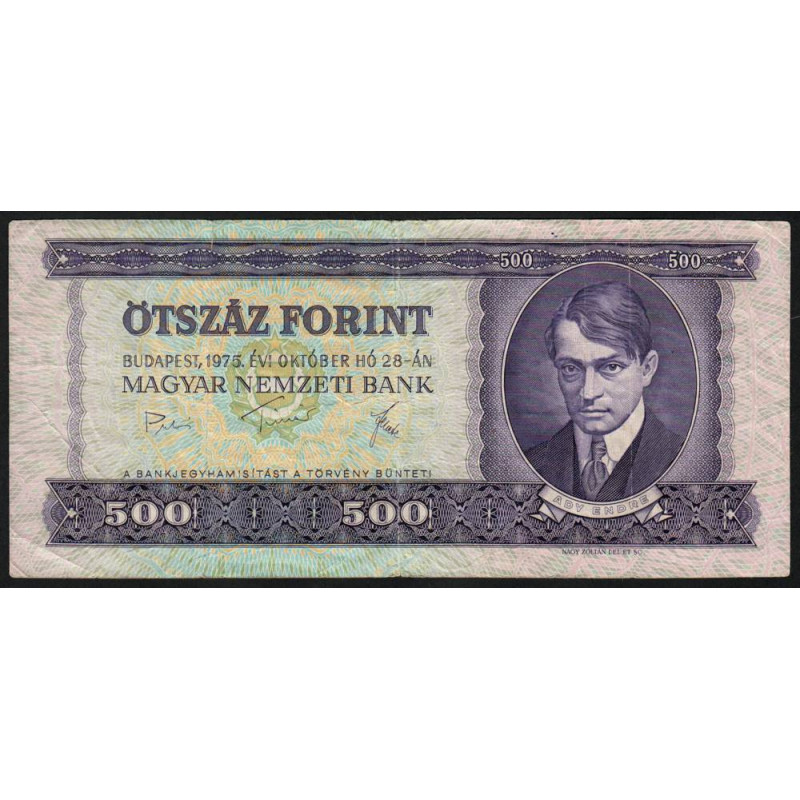 Hongrie - Pick 172b - 500 forint - Série E 380 - 28/10/1975 - Etat : TB