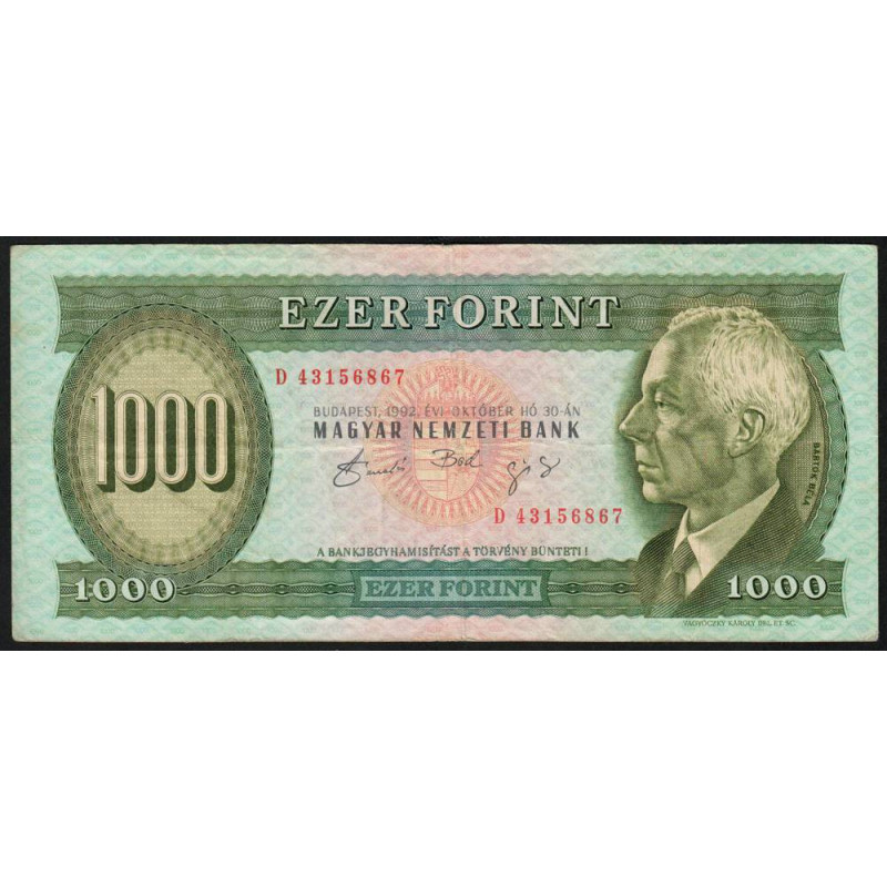 Hongrie - Pick 176a - 1'000 forint - Série D - 30/10/1992 - Etat : TTB