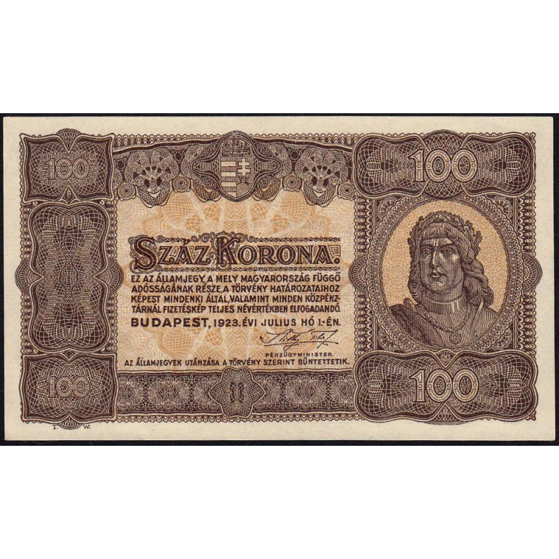 Hongrie - Pick 73b - 100 korona - Sans série - 01/07/1923 - Etat : NEUF
