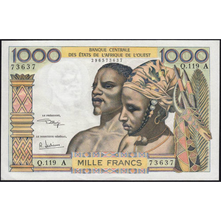 Côte d'Ivoire - Pick 103Aj - 1'000 francs - Série Q.119- Sans date (1974) - Etat : SPL