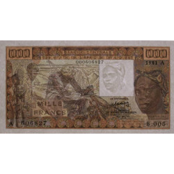 Côte d'Ivoire - Pick 107Ab_1 - 1'000 francs - Série B.005 - 1981 - Erreur numéro - Etat : NEUF