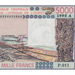 Côte d'Ivoire - Pick 108Aq - 5'000 francs - Série P.011 - 1990 - Etat : NEUF