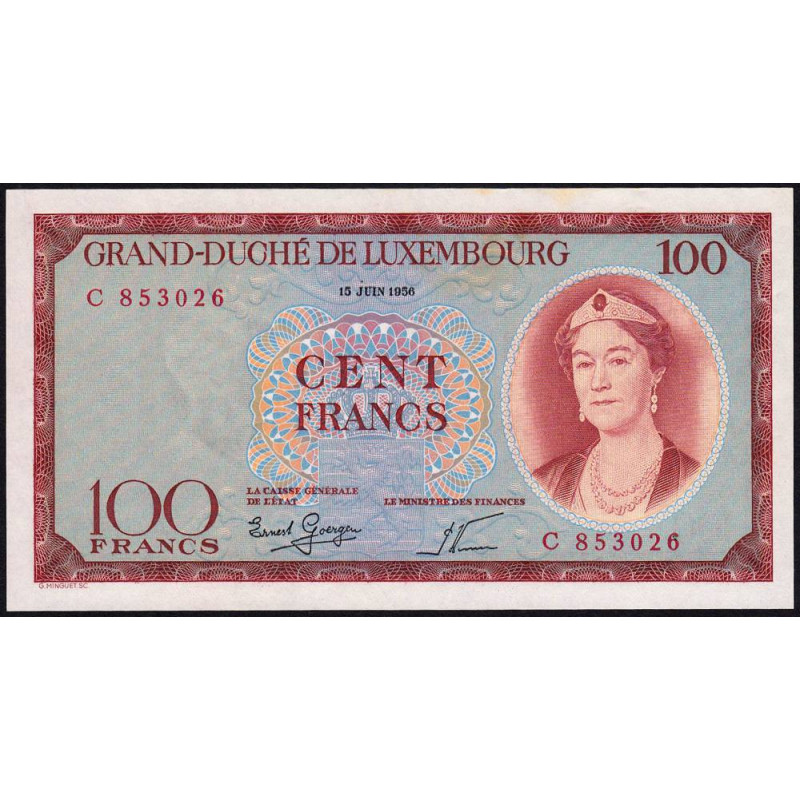 Luxembourg - Pick 50a - 100 francs - Série C - 15/06/1956 - Etat : SUP+