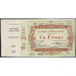 Saint-Gobain - Manufactures des Glaces - Jer 02.17A - 1 franc - Série Q.1 - 10/10/1870 - Etat : SPL