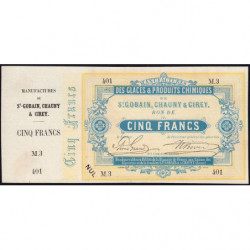Saint-Gobain - Manufactures des Glaces - Jer 02.17B - 5 francs - Série M.3 - 10/10/1870 - Etat : SPL