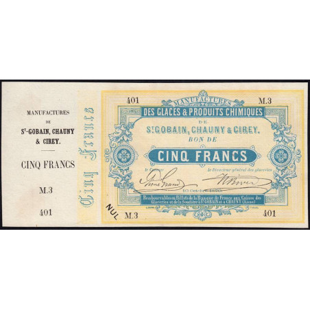 Saint-Gobain - Manufactures des Glaces - Jer 02.17B - 5 francs - 10/10/1870 - Etat : SPL