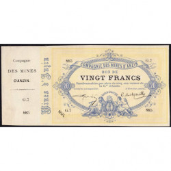 Mines d'Anzin - Jer 59.04A - 20 francs - Série G.7 - 20/10/1870 - Etat : SPL