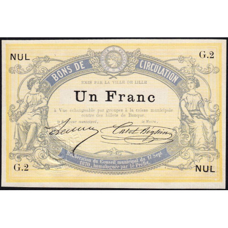 Ville de Lille - Jer 59.40A - 1 franc - 17/09/1870 - Etat : SPL