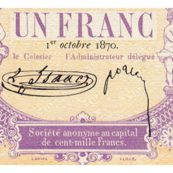 B. d'émission Lille - Jer 59.41A - 1 franc - 01/10/1870 - Etat : SPL