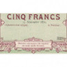 B. d'émission Lille - Jer 59.41B - 5 francs - 15/11/1870 - Epreuve - Etat : SPL