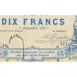 B. d'émission Lille - Jer 59.41C - 10 francs - 03/12/1870 - Etat : SPL