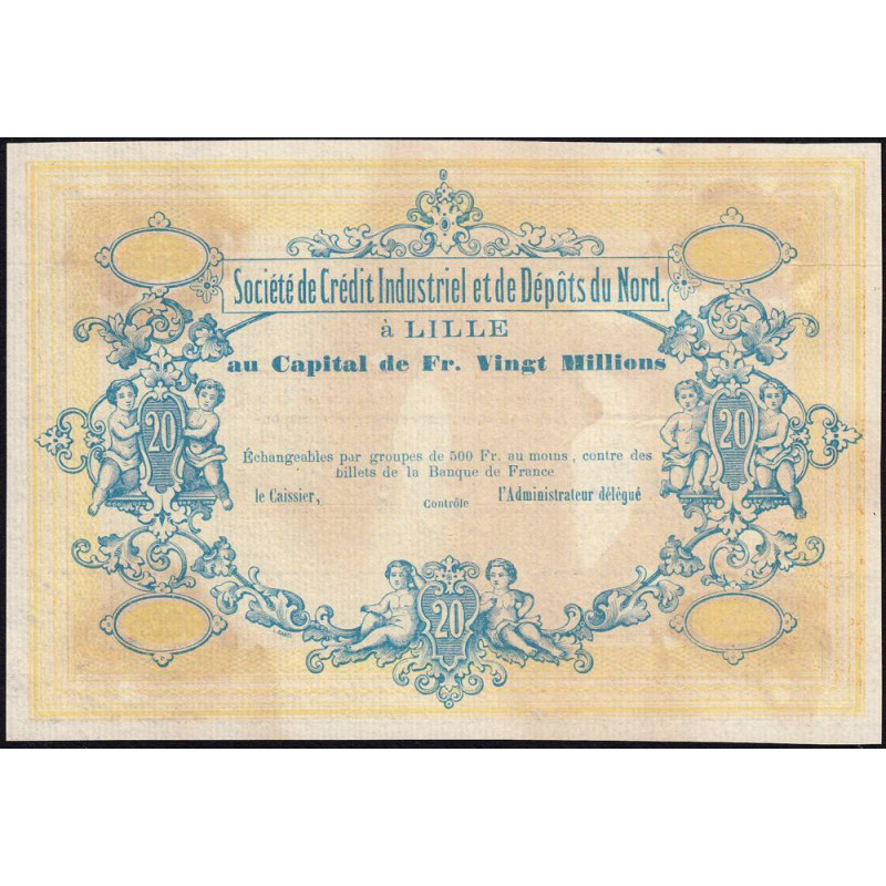 Lille Crédit du Nord - Jer 59.42B - 20 francs - 1870 - Epreuve - Etat : SUP