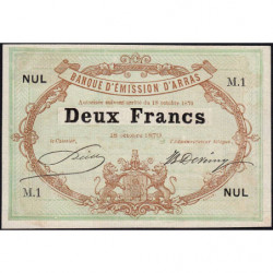 B. d'émission Arras - Jer 62.02A - 2 francs - Série M.1 - 18/10/1870 - Etat : SPL