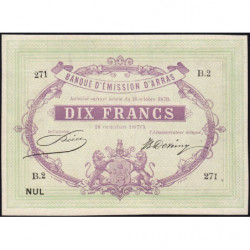 B. d'émission Arras - Jer 62.02C - 10 francs - Série B.2 - 18/10/1870 - Etat : SPL