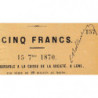 Mines de Lens - Jer 62.17A - 5 francs - Série S.8 - 15/09/1870 - Etat : SPL