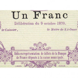 Ville de Saint-Omer - Jer 62.24A - 1 franc - 09/10/1870 - Etat : SPL