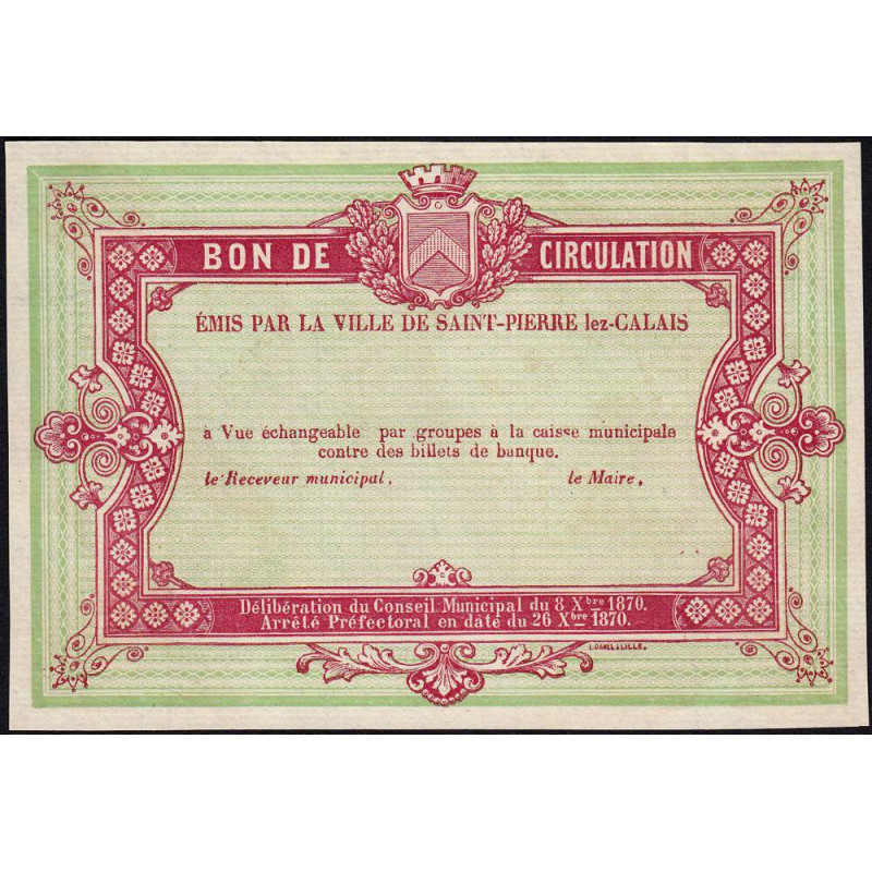 St-Pierre-lez-Calais - Jer 62.26A - 1 franc - 08/10/1870 - Epreuve - Etat : SPL