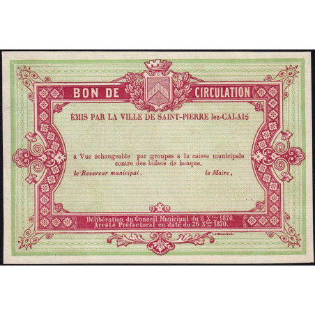 St-Pierre-lez-Calais - Jer 62.26A - 1 franc - 08/10/1870 - Epreuve - Etat : SPL