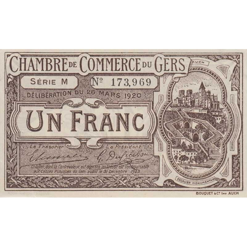 Auch (Gers) - Pirot 15-19 variété - 1 franc - Série M - 26/03/1920 - Etat : SPL