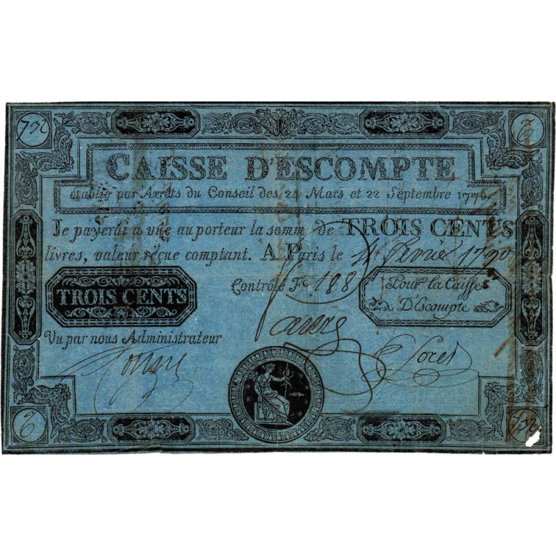 Caisse d'Escompte - Laf 104 - 300 livres - 4 février 1790 - Etat : TTB