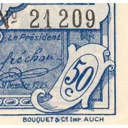 Auch (Gers) - Pirot 15-24 - 50 centimes - Série O - 02/03/1921 - Etat : SPL