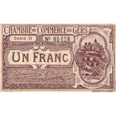Auch (Gers) - Pirot 15-26 - 1 franc - Série O - 02/03/1921 - Etat : TTB