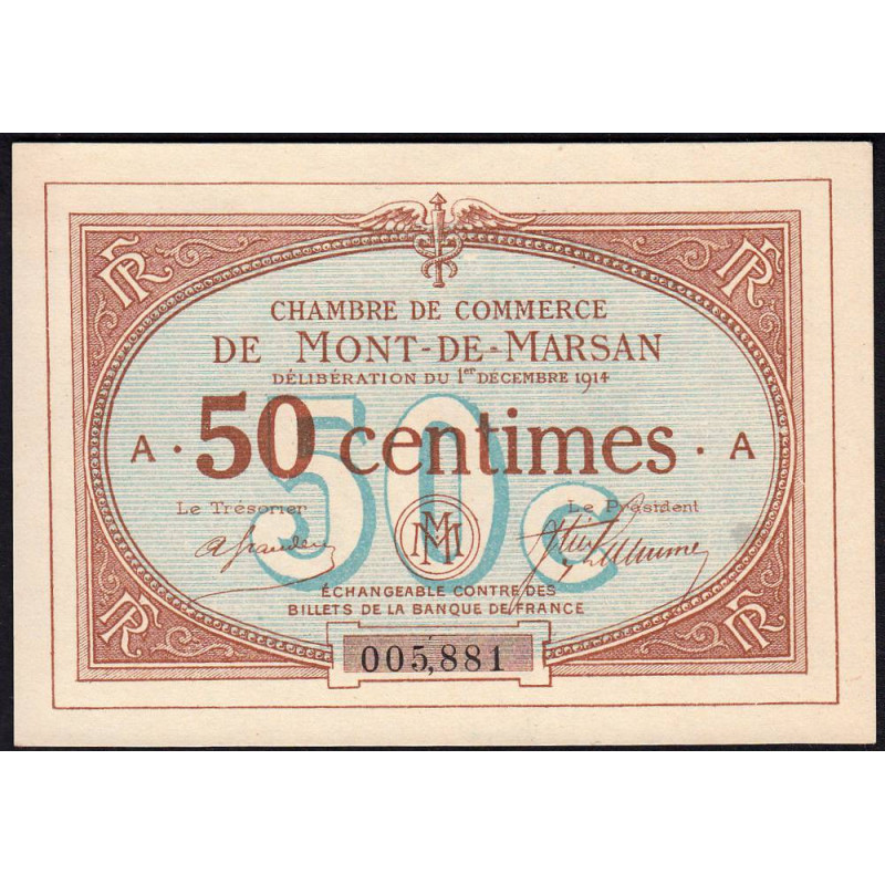 Mont-de-Marsan - Pirot 82-1 - 50 centimes - Série A - 01/12/1914 - Etat : pr.NEUF