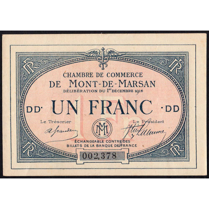 Mont-de-Marsan - Pirot 82-7 - 1 franc - Série DD - 01/12/1914 - Etat : SUP+