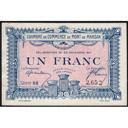 Mont-de-Marsan - Pirot 82-28 - 1 franc - Série 52 - 23/11/1917 - Etat : TTB