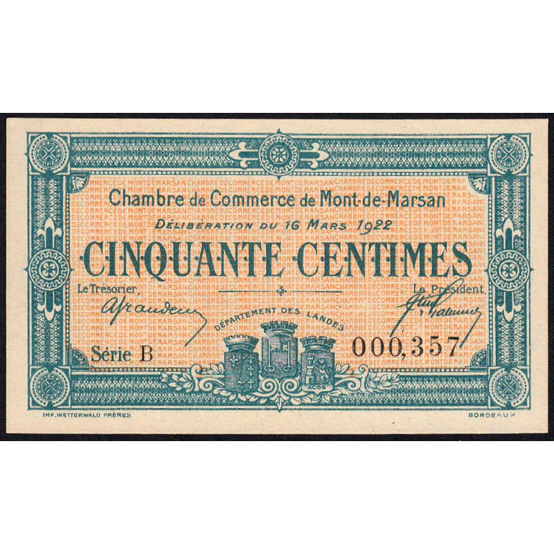 Mont-de-Marsan - Pirot 82-36 - 50 centimes - Série B - 16/03/1922 - Etat : NEUF