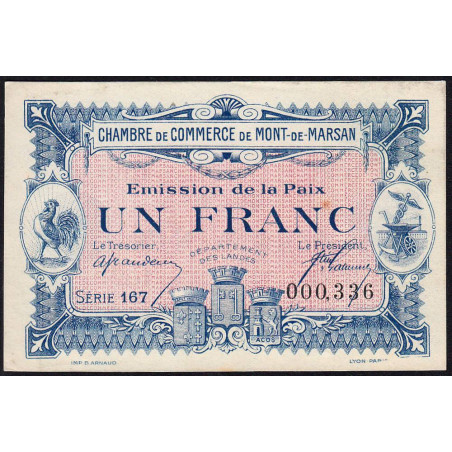 Mont-de-Marsan - Pirot 82-35 - 1 franc - Série 167 - Emission de la Paix 1921 - Etat : pr.NEUF