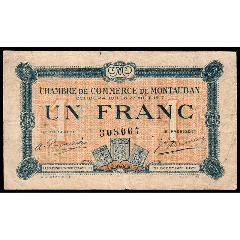 Montauban - Pirot 83-15 variété - 1 franc - 1917 - Etat : TB