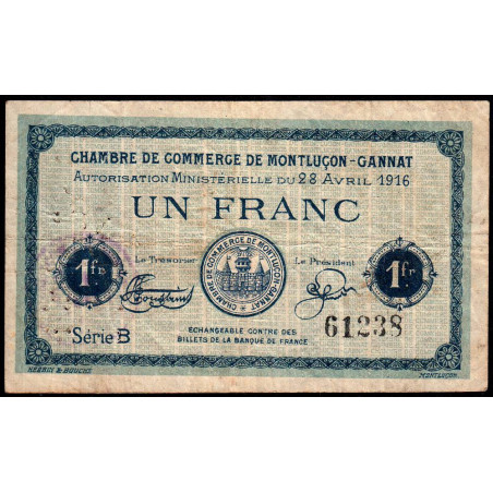 Montluçon-Gannat - Pirot 84-23 - 1 franc - Série B - 1916 - Etat : TB