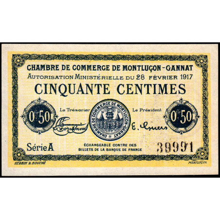 Montluçon-Gannat - Pirot 84-28a_1 - 50 centimes - Série A - 1917 - Etat : SPL