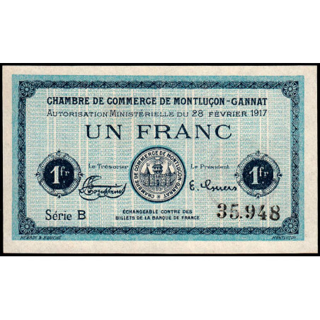 Montluçon-Gannat - Pirot 84-31 - 1 franc - Série B - 1917 - Etat : SPL