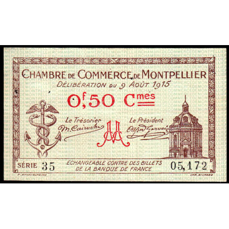 Montpellier - Pirot 85-1 - 50 centimes - Série 35 - 09/08/1915 - Etat : TTB