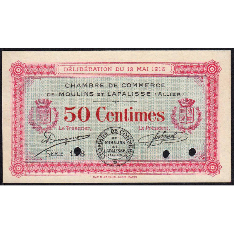 Moulins et Lapalisse - Pirot 86-2b - 50 centimes - Série 1.8 - 12/05/1916 - Spécimen - Etat : NEUF